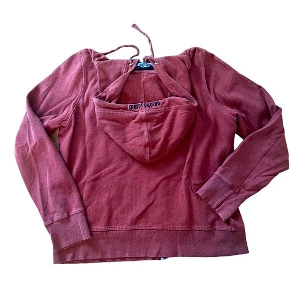 Women’s Harley Davison Full Zip Hoodie embroidery on hood. Letters sewn on front - Picture 2 of 6